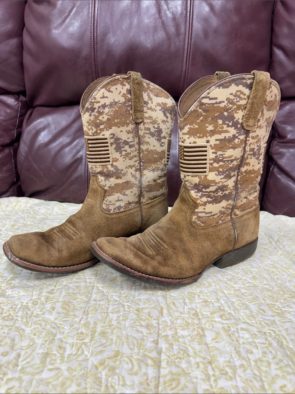 Ariat Brown Suede Cowboy Boots with Desert Camo Shaft